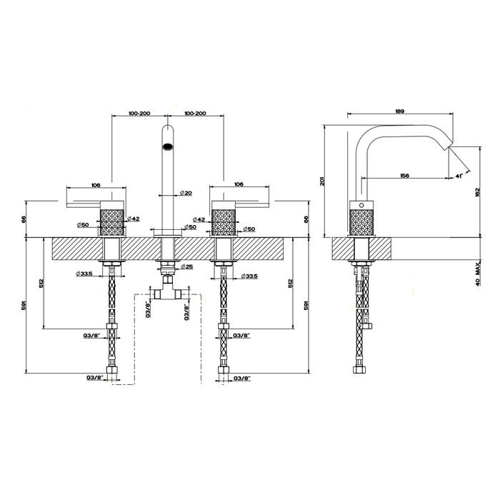 Gessi Смеситель для раковины на 3 отверстия, без донного клапана, Intreccio, 54112#239 цвет: шлифованная сталь