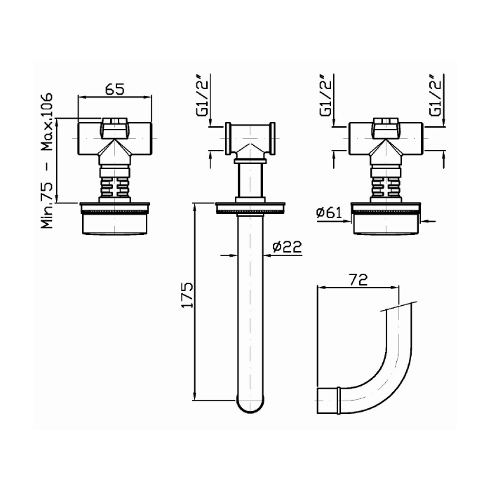 Zucchetti встроенный смеситель для раковины с 3 отверстиями, с аэратором 175 мм, savoir, хром арт. zsa671.cc r99504