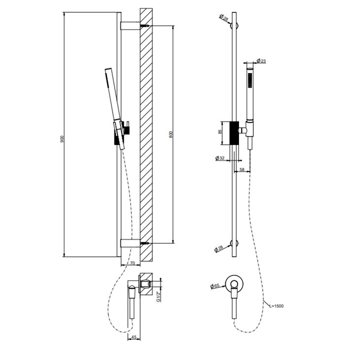 Gessi Штанга в комплекте с душевой лейкой и шлангом 150см., Anello, 63482#707 цвет: black metal brushed pvd