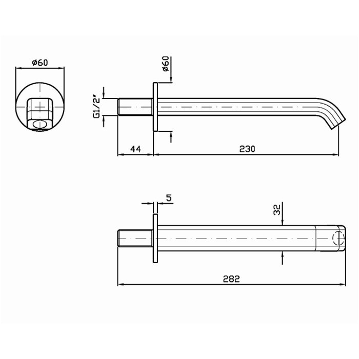 Zucchetti настенный излив, l. 230мм, on, хром арт. z92201