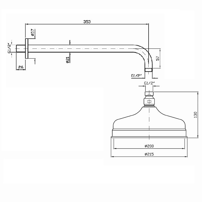 Zucchetti верхний душ d21.5см, настенный 35см, delfi, хром арт. z94191 z93027