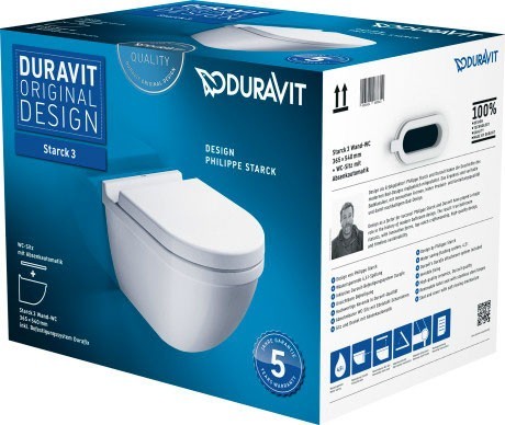Duravit подвесной унитаз 54 см с сиденьем (комплект), starck 3, 42250900a1 цвет: белый