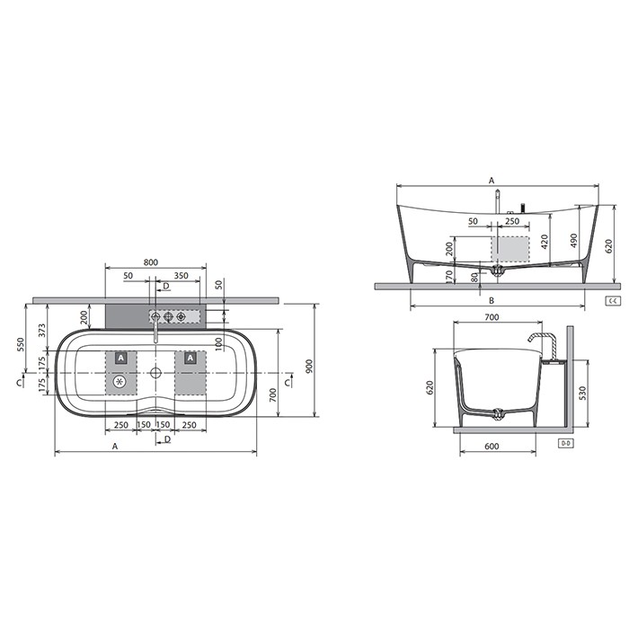 Novellini ванна 150х90х62см, со смесителем, с донным клапаном click-clack, novotech, ship, shi1150702cp-uu цвет: белый матовый