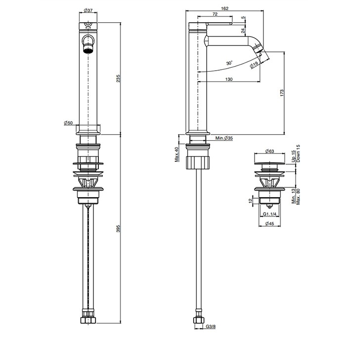 Fima Carlo Frattini смеситель для раковины, на 1 отв., высокий, hсм., snap, хром арт. f3111lcr