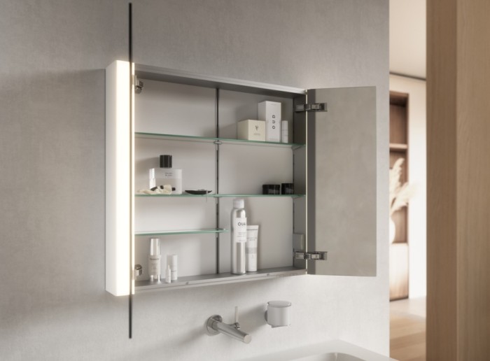 Keuco шкаф с подсветкой для настенного монтажа 127 мм х 800 мм х 710 мм, с 2 поворотными дверцами, somaris, белый матовый арт. 14502 512100