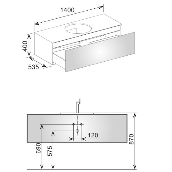 Keuco тумба под умывальник, 1400х400х535 мм отверстие по центру 1 выдвижной ящик фасад из венецианского дуба, edition lignatur, арт. 33372 750021