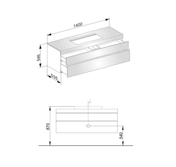 Keuco тумба подвесная под раковину без отверстия под смеситель, с двумя выдвижными фронтами, edition 400, белый арт. 31573 380000