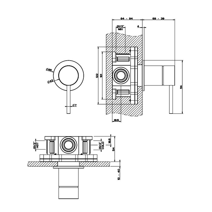 Gessi Смеситель для душа, встраиваемый, 316, 54019#726 цвет: warm bronze brushed pvd