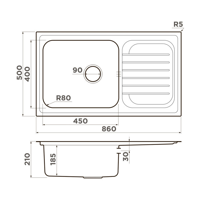 Omoikiri кухонная мойка Haruna 86, нержавеющая сталь арт. 4993451