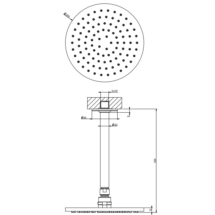 Gessi Верхний душ, 1/2", d20см, с защитой от налёта, потолочный, Inciso, 58152#246 цвет: золото