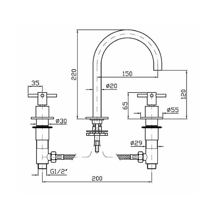 Zucchetti смеситель для раковины, на 3 отв., helm, нержавеющая сталь арт. zhm515.x