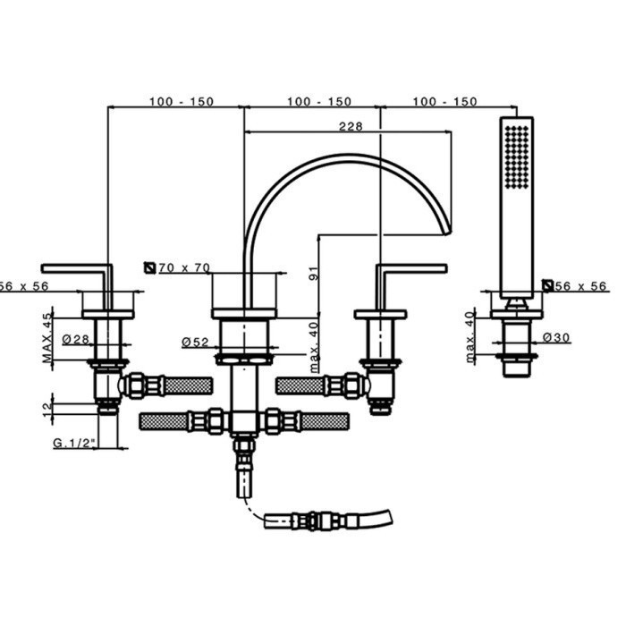 Cisal смеситель на борт ванны wa00026221 wave cisal, цвет: хром
