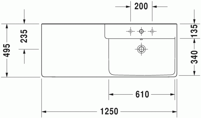 Duravit раковина подвесная 125х49см, p3 comforts, 2334120000 цвет: белый