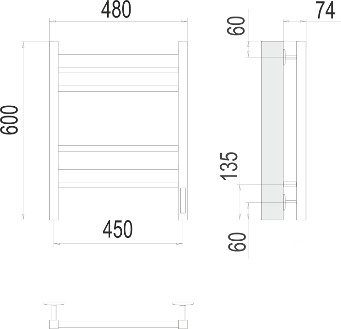 Terminus электрический полотенцесушитель ватикан п6 450х600 электро кс 9003 матовый (встроен диммер), электрика эконом арт. 4670078527509