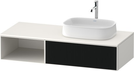 Duravit тумба подвесная с вырезом под раковину справа 550 мм х 1300 мм х 281 мм, zencha, ze4819063840000 цвет: чёрное стекло/белый суперматовый
