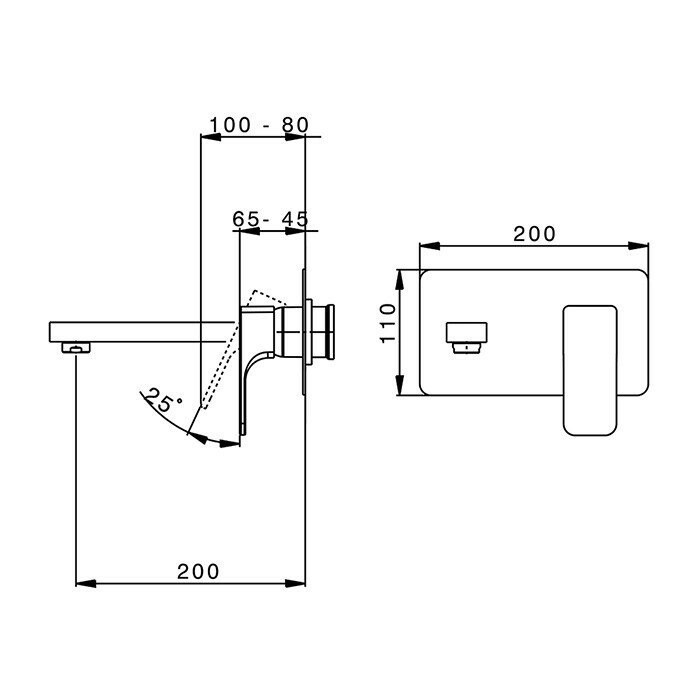 Cisal смеситель однорычажный для раковины из стены, излив 200 мм cu00551021 cubic, цвет: хром