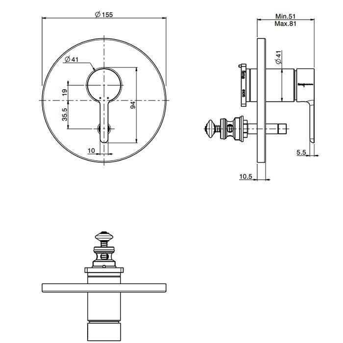 Fima Carlo Frattini смеситель для душа, встраиваемый, с переключателем на 2 выхода, snap, черный арт. f3119x2ns