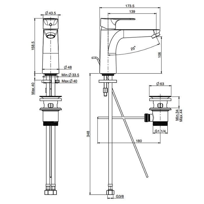 Fima Carlo Frattini смеситель для раковины, на 1 отв., с донным клапаном, serie 22, хром арт. f3831lcr.2.es