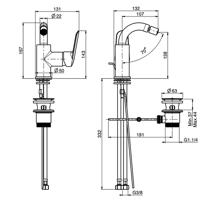 Fima Carlo Frattini смеситель для биде, на 1 отв., с донным клапаном, spot, черный арт. f3012ns
