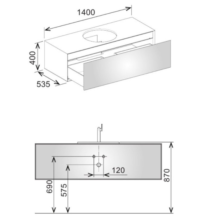 Keuco тумба под умывальник, 1400х400х535 мм отверстие по центру 1 ящик фасад дуб, edition lignatur, арт. 33372 700021