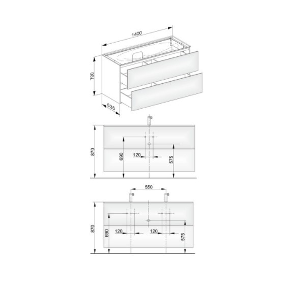 Keuco тумба подвесная под раковину с двумя выдвижными фронтами, edition 11, черный арт. 31362 570000