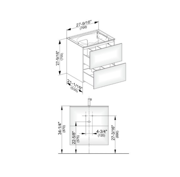 Keuco тумба подвесная под раковину с двумя выдвижными фронтами, с внутренней светодиодной подсветкой, edition 11, кашемир арт. 31342 280100