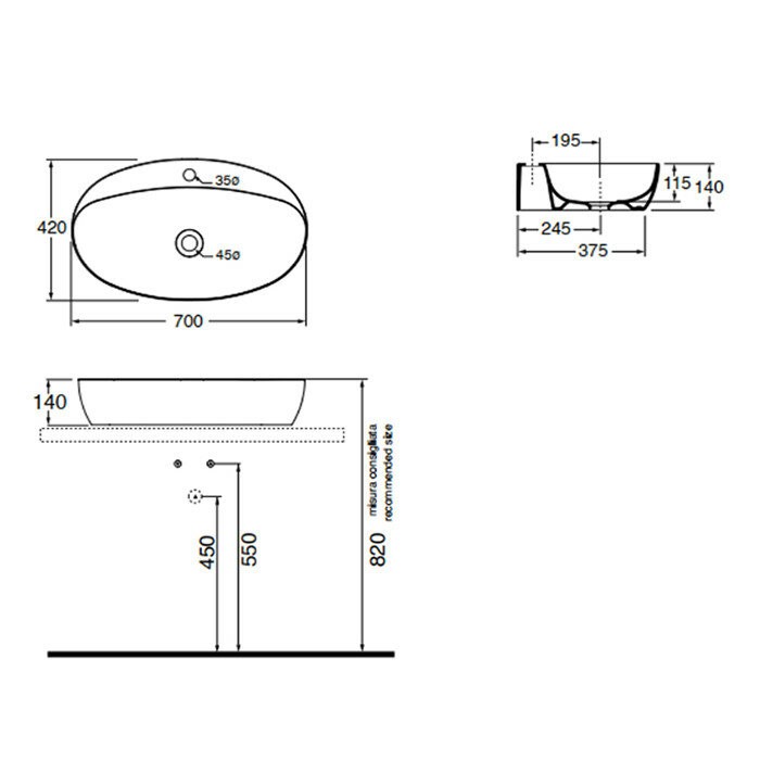 Azzurra Раковина 42x70 Elegance, ELLA070420CMBI/(ECI70M bi)*1 цвет: белый