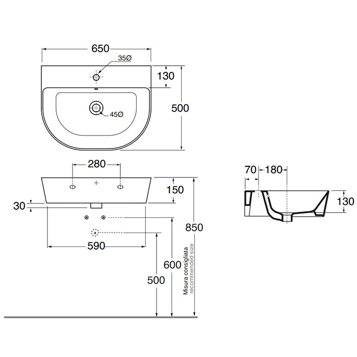 Azzurra раковина накладная/подвесная 65х50х16см, с 1 отв., Azzurra, FMLP06550T0MBI*1 цвет: белый