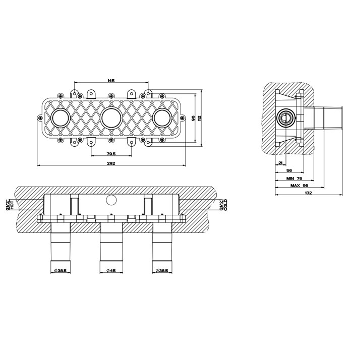 Gessi Внутренняя часть встраиваемого двухвентильного смесителя, 45089#031 цвет: