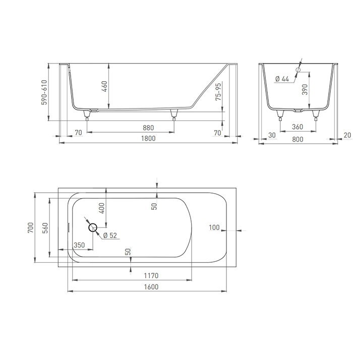 Salini ванна встраиваемая 180x80, orlanda, 102012mrf цвет: матовый белый