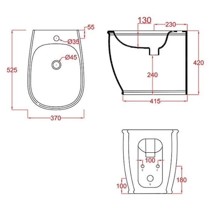ArtCeram биде (напольное), atb002 41 00 atelier цвет: серый