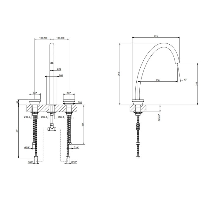 Gessi Смеситель для раковины высокий на 3 отв, без донного клапана, Origini, 66016#149 цвет: finox brushed nickel