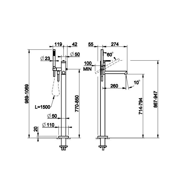 Gessi Напольный смеситель для ванны, Ingranaggio, 63528#031 цвет: хром