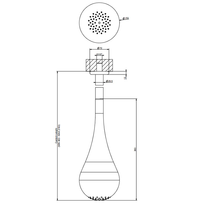 Gessi Верхний душ для потолочного крепления каплевидной формы, с инд.высотой (490-2100мм), Goccia, 33753#299 цвет: черный