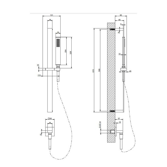 Gessi Душевой гарнитур с ручным душем и выводом воды из стены, Rettangolo, 20142#299 цвет: black xl