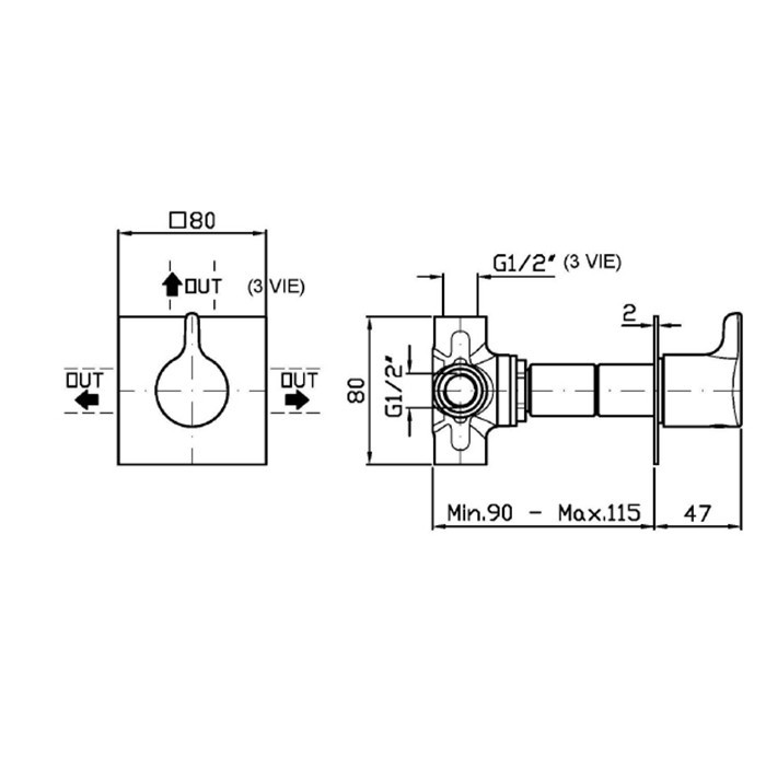 Zucchetti переключатель на 2 потока, medameda, хром арт. z94613