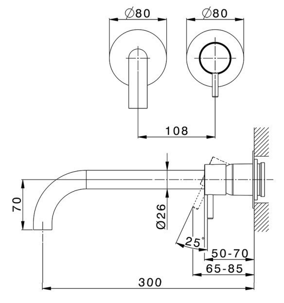 Cisal настенный смеситель для раковины ln00551f2f less new cisal, цвет: никель шлифованный