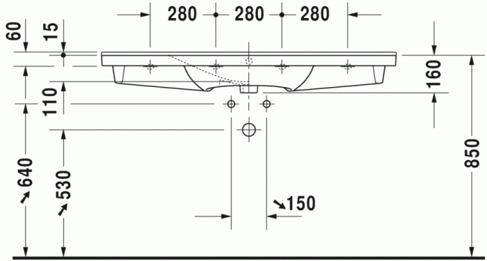 Duravit раковина подвесная 125х49см, p3 comforts, 2332120000 цвет: белый