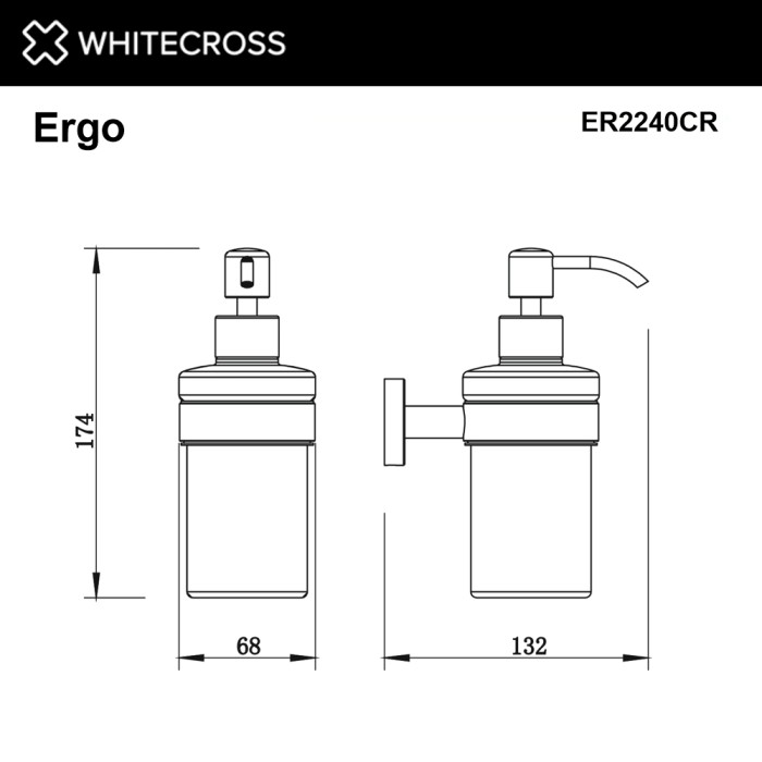 Дозатор для жидкого мыла подвесной, Whitecross Ergo chrome, хром арт. ER2240CR