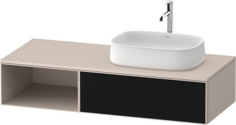 Duravit тумба подвесная с вырезом под раковину справа 550 мм х 1300 мм х 281 мм, zencha, ze4819063830000 цвет: чёрное стекло/серо-коричневый суперматовый