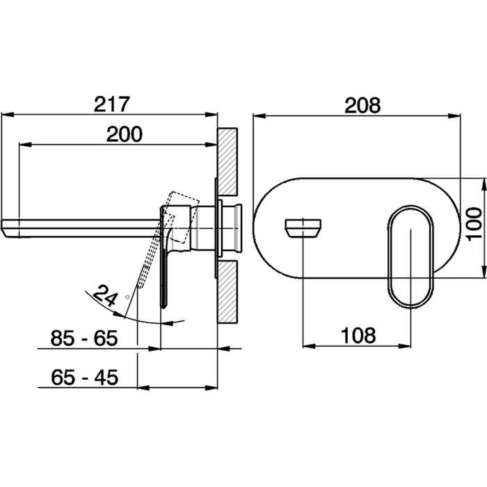 Cisal смеситель однорычажный для раковины из стены, излив 200 мм lv00551021 lineaviva, цвет: хром