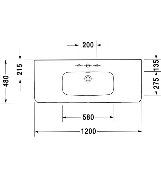 Duravit раковина встраиваемая сверху с тремя отверстиями под смеситель, с переливом, durastyle, 2320120030 цвет: белый
