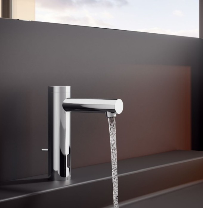 Keuco смеситель электронный для раковины питание от батареек, вылет 166 мм, ixmo, хром арт. 59511 011100