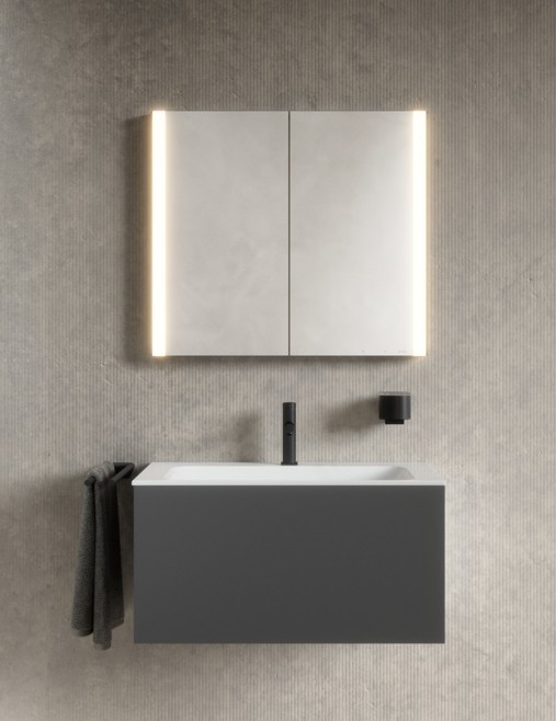 Keuco шкаф с подсветкой для настенного монтажа 127 мм х 800 мм х 710 мм, с 2 поворотными дверцами, somaris, зеркальный арт. 14502 002100