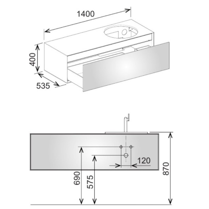 Keuco тумба под умывальник, 1400х400х535 мм отверстие справа 1 ящик фасад из венецианского дуба, edition lignatur, арт. 33372 750221