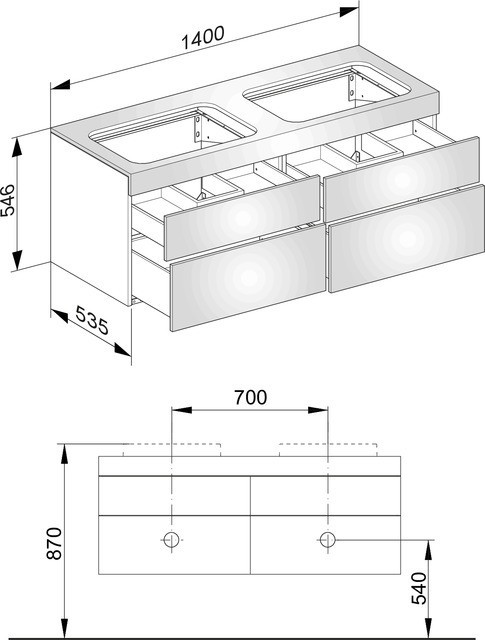 Keuco тумба подвесная под две раковины без отверстия под смеситель, с четырьмя выдвижными фронтами, edition 400, трюфель арт. 31575 170000