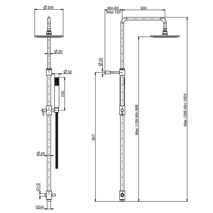 Fima Carlo Frattini душевая стойка с переключателем, верхним душем d 250 мм. из латуни, ручным душем и шлангом 1500 мм. wellness, хром арт. f2120cr