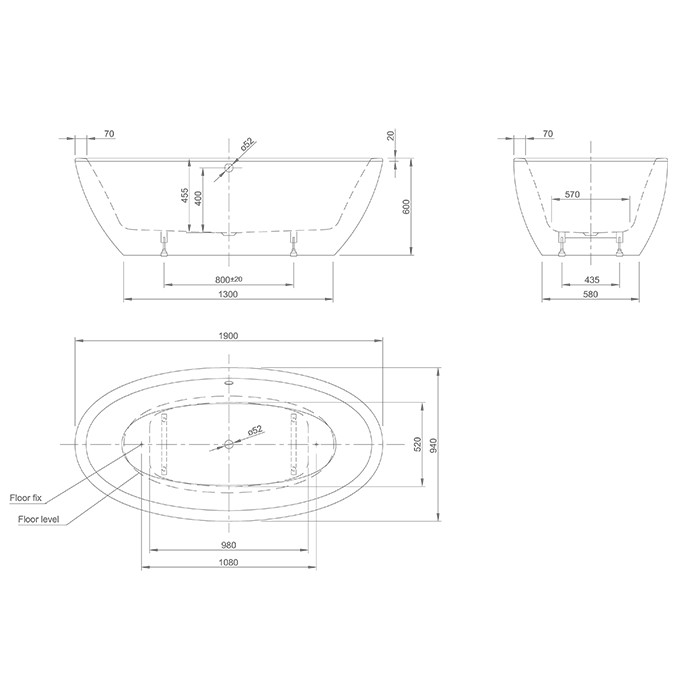 Knief ванна отдельностоящая 190х95х60см.,с щелевым переливом, c комплектом крепления к полу, Loom, 0100-288-06 white mat цвет: белый