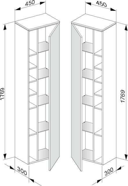 Keuco шкаф - пенал высокий подвесной петли слева, 4 стеклянные полки, edition 400, кашемир арт. 31735 450001