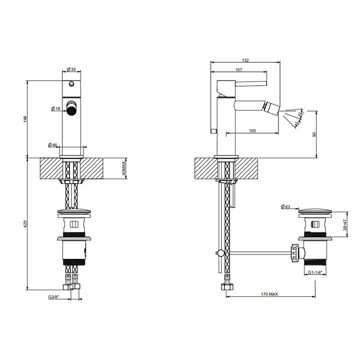 Gessi Смеситель для биде, на 1 отв, с донным клапаном, Emporio Via tortona, 18607#031 цвет: хром